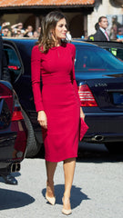 Queen Letizia Inspired Red Fitted Piped Sheath Pencil Dress