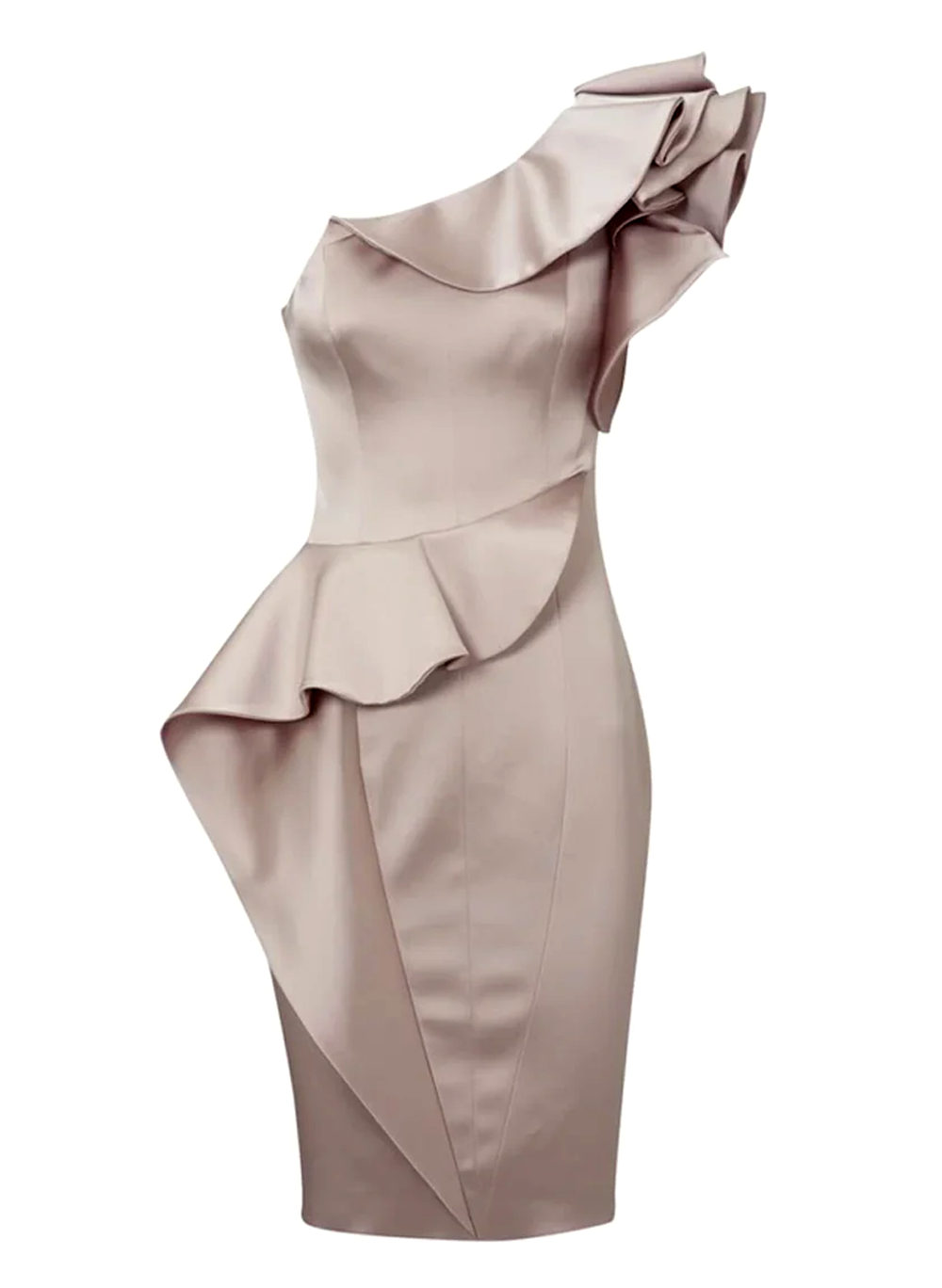 Curvaceous Satin One Shoulder Dress in Dusty Pink