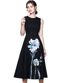 Sleeveless Floral Empire Waist Fit-and-Flare Midi Dress