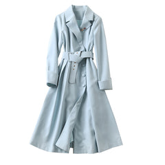 Kate Middleton Inspired Dusty Blue Button-Down Fit-&-Flared Belted Coat Dress