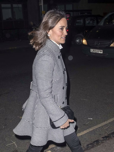 Pippa Middleton Inspired Ruffle-detailed Wool Houndstooth Caban Coat