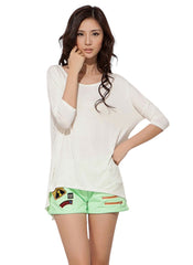 3/4 Sleeve Colourful Asymmetrical Draped T-shirt