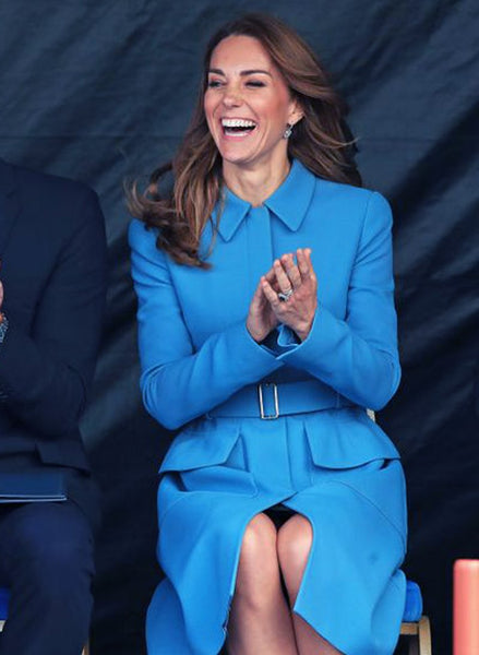 Kate Middleton Inspired Dark Blue Belted Utility Midi Coat