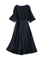 Queen Letizia Dolman Sleeve A-line Midi Cape Dress in Navy