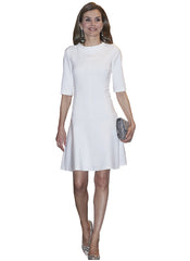 Queen Letizia Inspired White High-neck Short Sleeve Fit-and-Flare Dress