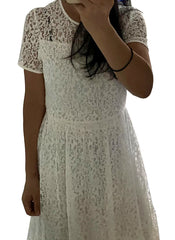 Kate Middleton Inspired Short Sleeve Crochet Lace White 3-Tiered Dress