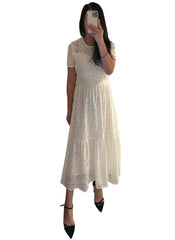 Kate Middleton Inspired Short Sleeve Crochet Lace White 3-Tiered Dress