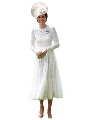 Kate Middleton Inspired Short Sleeve Crochet Lace White 3-Tiered Dress