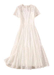 Kate Middleton Inspired Short Sleeve Crochet Lace White 3-Tiered Dress