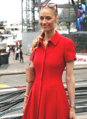 Beatrice Borromeo Red Shirt Collar Fit-&-Flare Pleated Shirt Dress