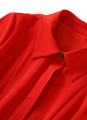 Beatrice Borromeo Red Shirt Collar Fit-&-Flare Pleated Shirt Dress