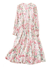 Queen Letizia Floral Printed Chiffon Skater Dress with Figure-Flattering Shirred Waist