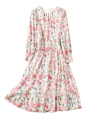 Queen Letizia Floral Printed Chiffon Skater Dress with Figure-Flattering Shirred Waist