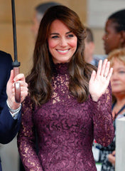 Kate Middleton Inspired Aubergine Floral Crochet Lace Midi Dress