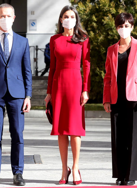 Queen Letizia Inspired Red Fitted Piped Sheath Pencil Dress