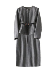 Queen Letizia Inspired Grey Woolen Peplum Blazer and Pencil Skirt Co-ord Set