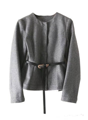 Queen Letizia Inspired Grey Woolen Peplum Blazer and Pencil Skirt Co-ord Set