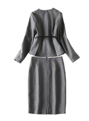 Queen Letizia Inspired Grey Woolen Peplum Blazer and Pencil Skirt Co-ord Set