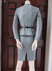 Queen Letizia Inspired Grey Woolen Peplum Blazer and Pencil Skirt Co-ord Set