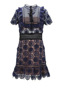 Floral Daisy Crochet Lace Mini Dress in Navy