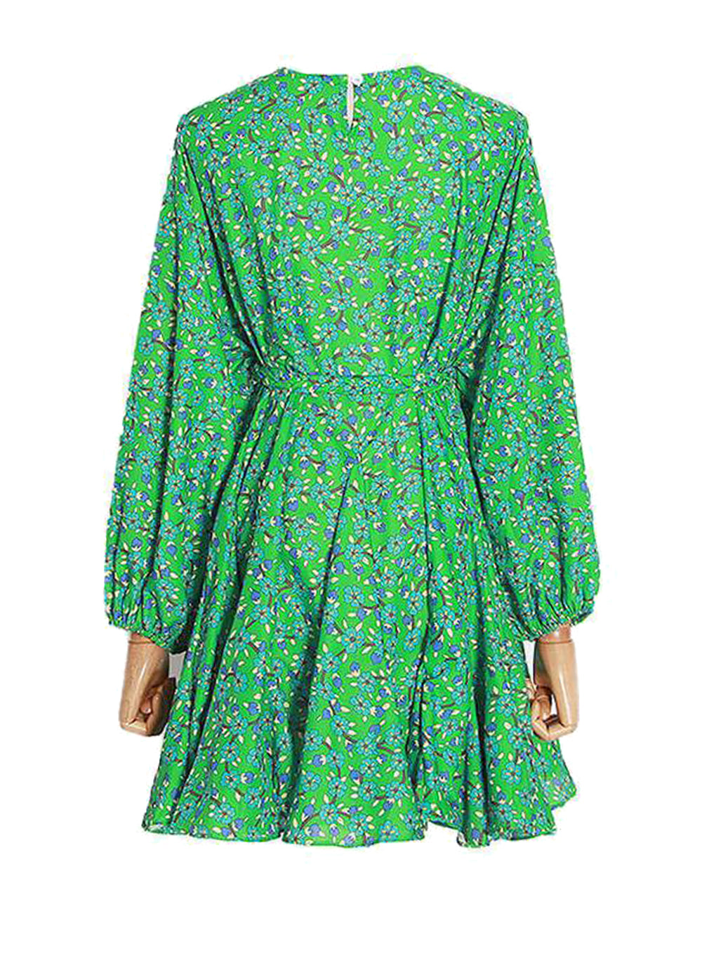 Green Garden Floral Print Tie-waist Ruffle Mini Dress