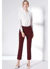 Kate Middleton Inspired Burgundy Mid-Rise Ankle Length Crop Trousers