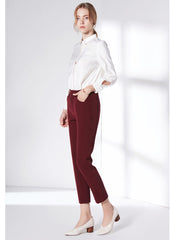 Kate Middleton Inspired Burgundy Mid-Rise Ankle Length Crop Trousers