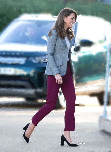 Kate Middleton Inspired Burgundy Mid-Rise Ankle Length Crop Trousers