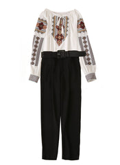 Queen Letizia Inspired Embroidered Blouse & Cigarette-Style Trouser Set