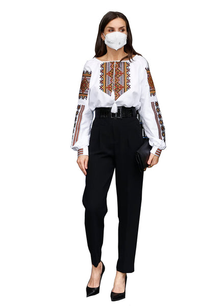 Queen Letizia Inspired Embroidered Blouse & Cigarette-Style Trouser Set