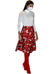 Queen Letizia Inspired Turtleneck Knit Top with Abstract High Waist Skirt Set