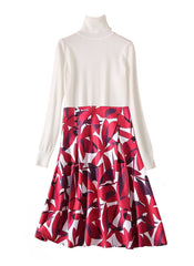 Queen Letizia Inspired Turtleneck Knit Top with Abstract High Waist Skirt Set