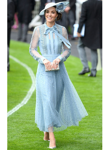 Kate Middleton Inspired Blue Pussy Bow Top & Tulle Skirt Set