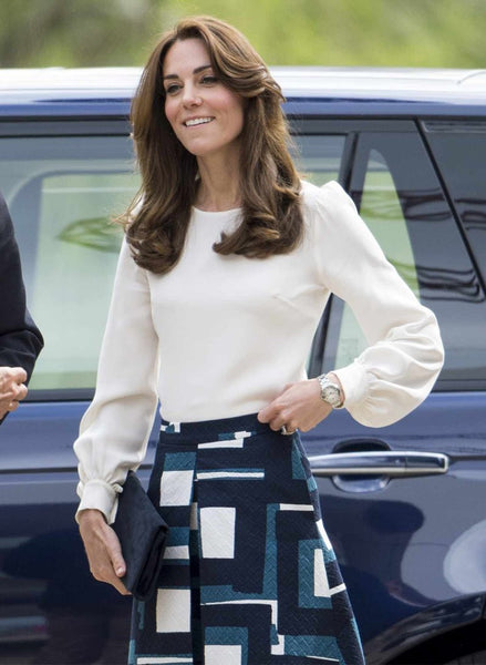 Kate Middleton Inspired White Round Neck Puffy Shoulder Blouse