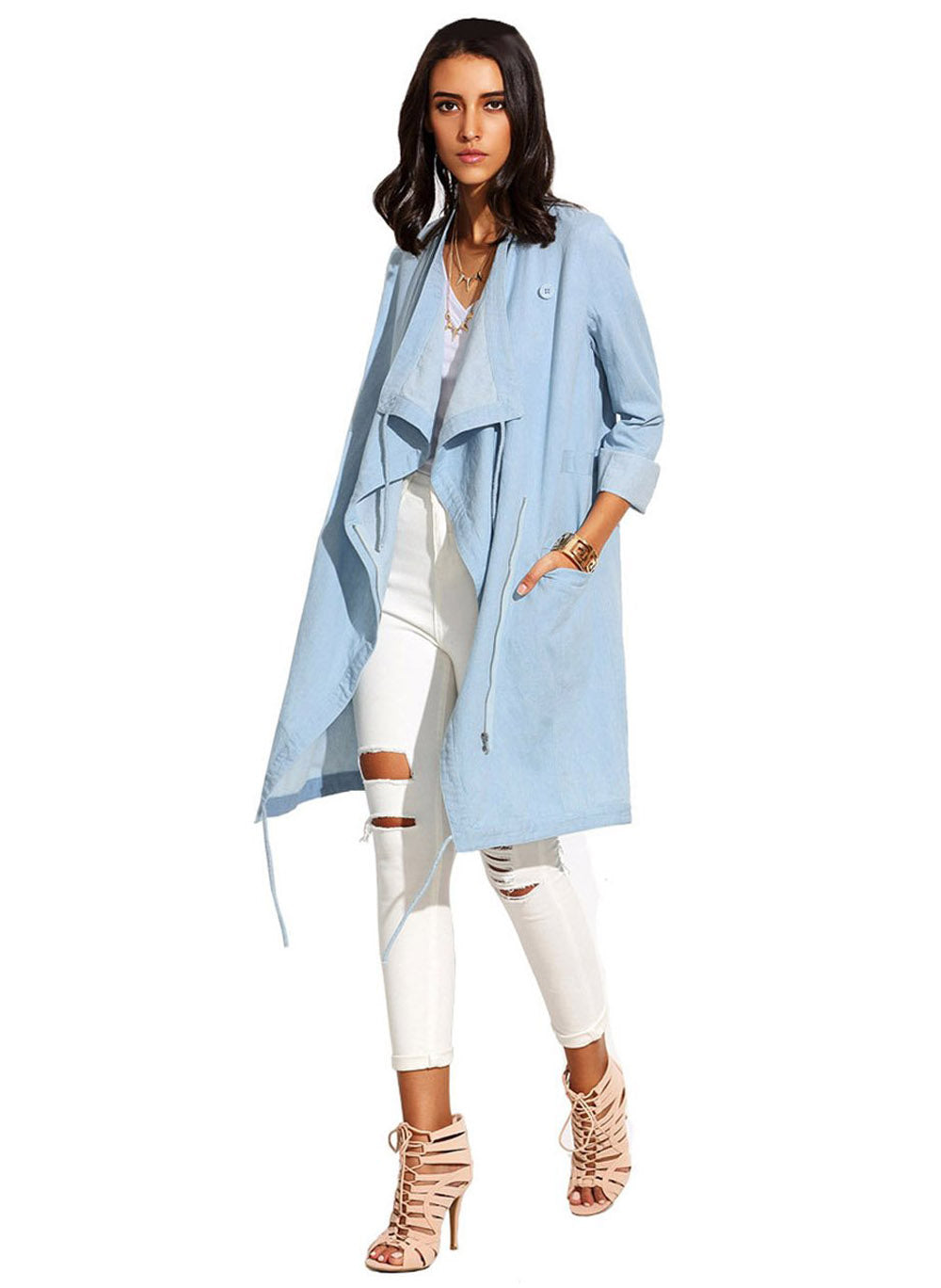 Lightweight Chambray Drape Long-line Jacket