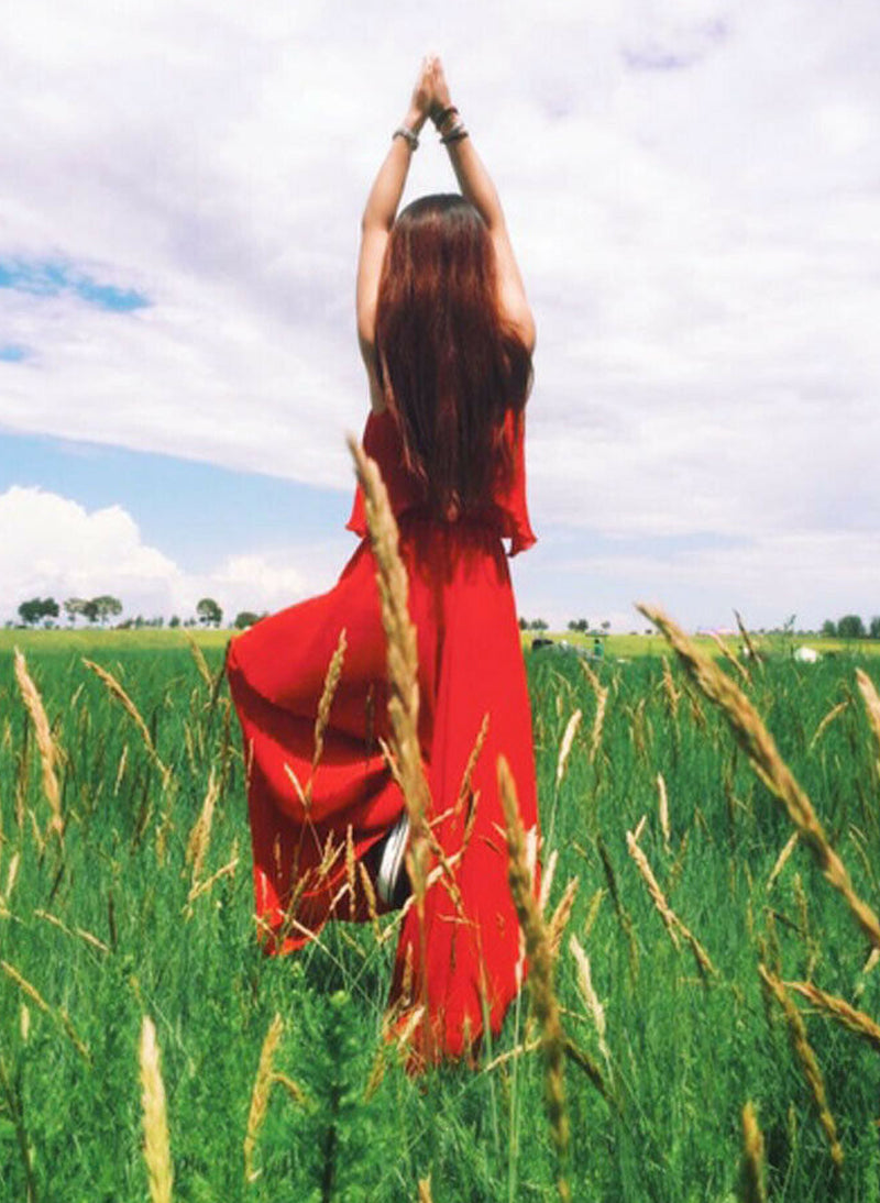 Strappy Pleated Ruffle Top Culottes Jumpsuit in Red