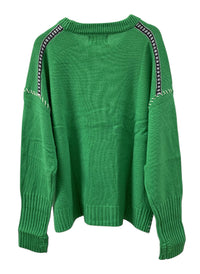 Green Oversized Cashmere Sweater – Stitched Details, Crew Neck, Thumbhole