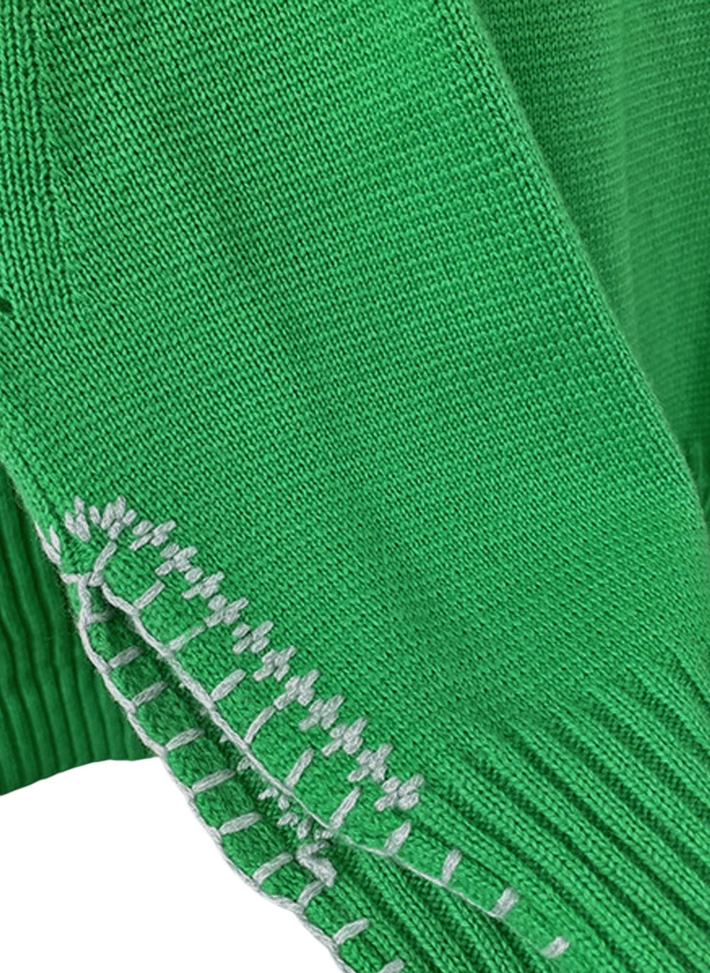 Green Oversized Cashmere Sweater – Stitched Details, Crew Neck, Thumbhole