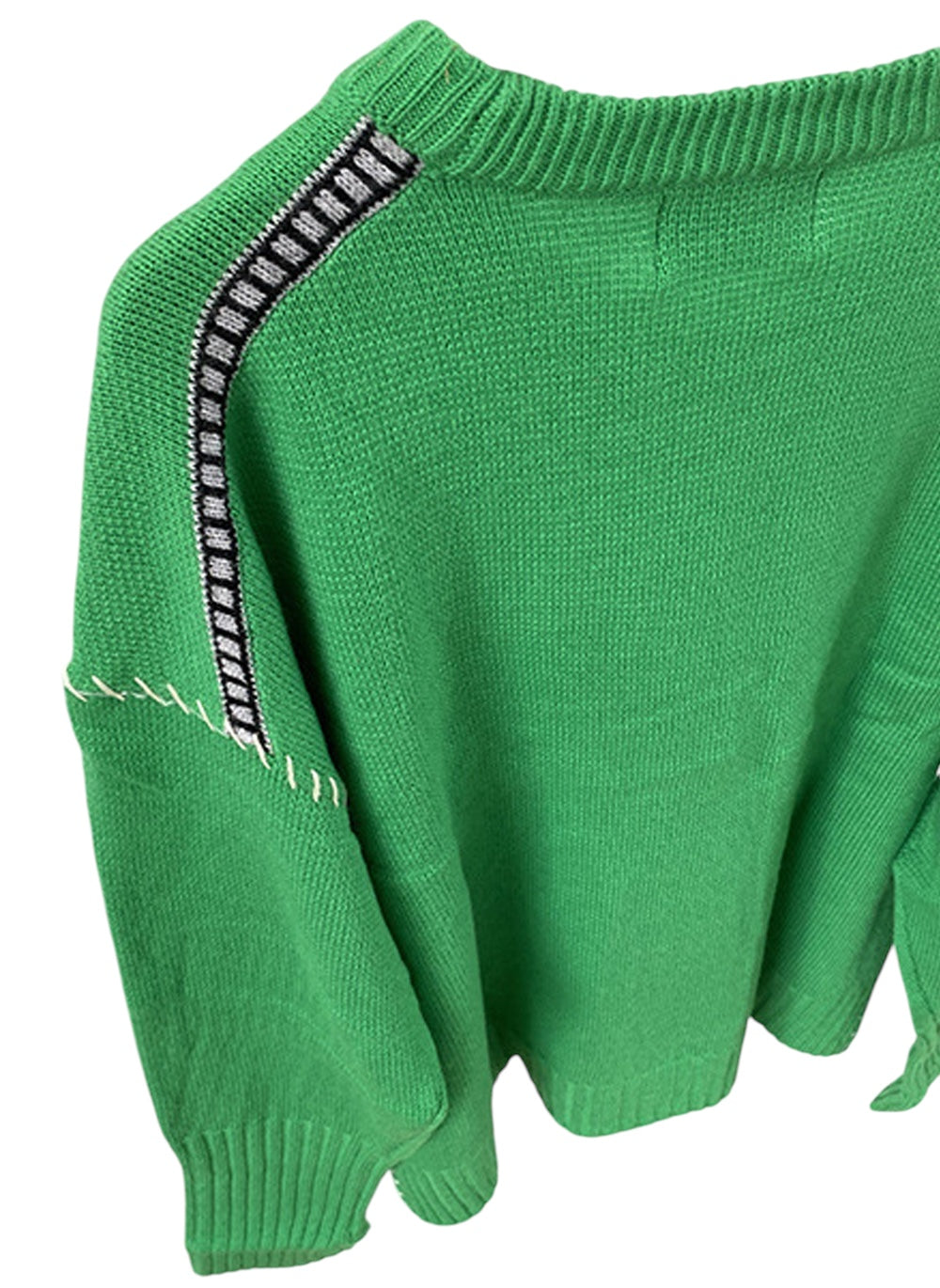 Green Oversized Cashmere Sweater – Stitched Details, Crew Neck, Thumbhole