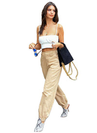 Emily High Waisted Relaxed-fit Chain Pants in Tan