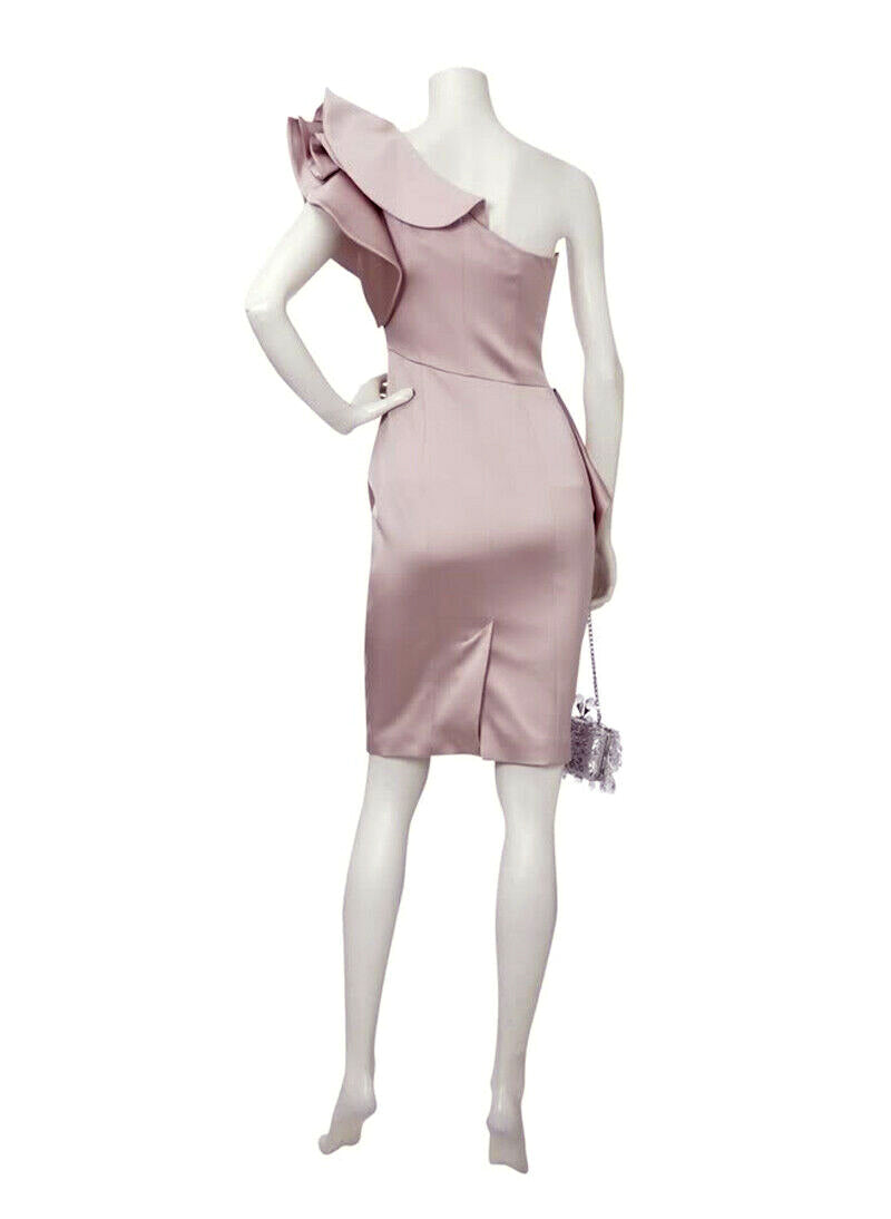 Curvaceous Satin One Shoulder Dress in Dusty Pink