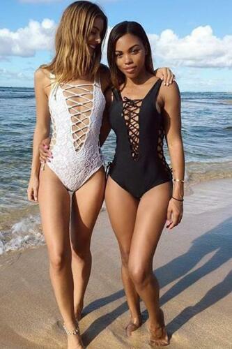 Lace Up V-neck Low Back One Piece Monokini in White