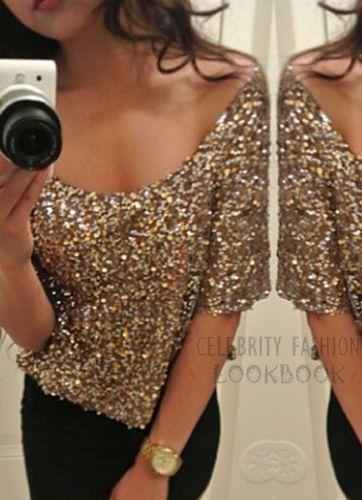 Off Shoulder Sequined Party Top in Brown