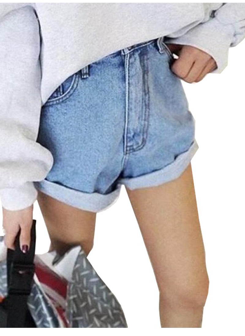 High Waisted Rolled Up Boyfriend Jean Shorts