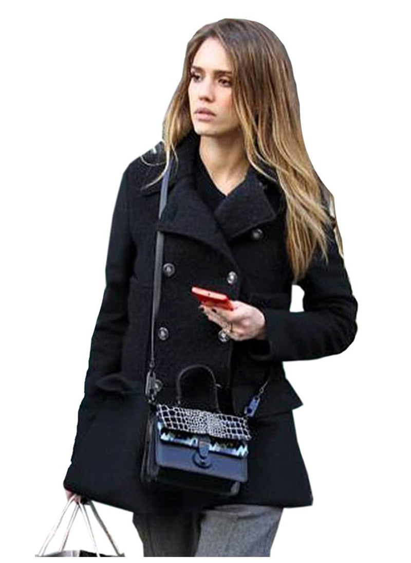 Jessica Military Wool Pea Coat in Black