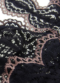 Scallop Lace Soft Cup Wirefree T-Back Bra Set in Black