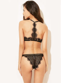 Scallop Lace Soft Cup Wirefree T-Back Bra Set in Black