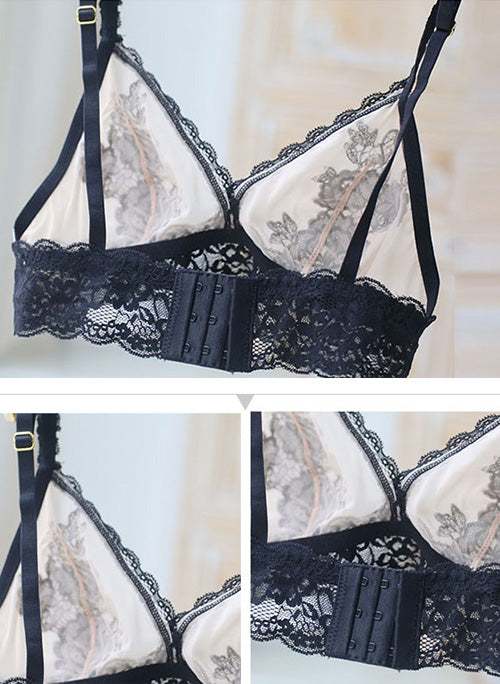 Lace Soft Cup Wirefree Floral Applique Bralette & Panty Set