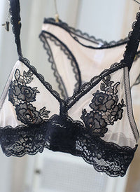 Lace Soft Cup Wirefree Floral Applique Bralette & Panty Set