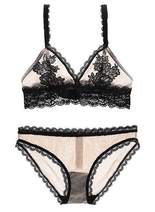 Lace Soft Cup Wirefree Floral Applique Bralette & Panty Set